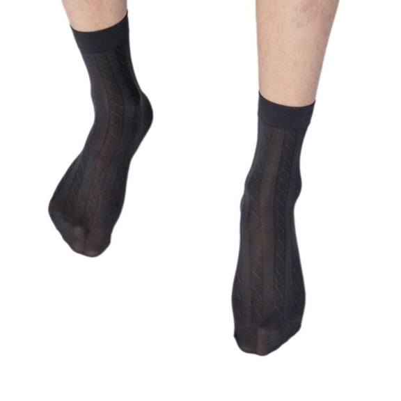 Classical Mens Business Dress Socks Soft Cotton Blend Elastic Cuffs Formal Striped Short Tube Ankle Socks for Daily Wear