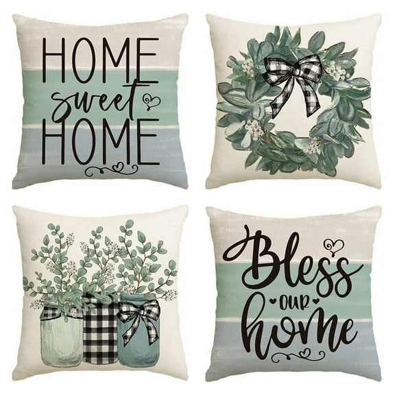 Spring Pillow Covers 18 X 18 4, Spring Decorations, Eucalyptus Farmhouse Throw Pillow Cushion Case for Couch