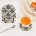 thumbnail image 4 of 6 Pcs Drink Coasters with Holder 3.94in Woven Coasters for Drinks Elegant Blue Flowers Pattern Coaster Set for Protection Table, 4 of 7