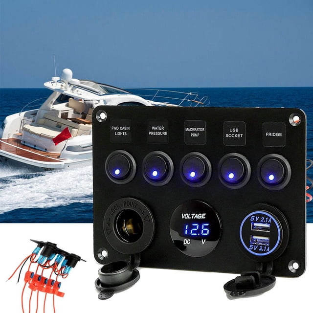 Car yacht ship type rocker 5-position combination button ON-OFF switch + LED voltage display table +5V 4.2A USB charger