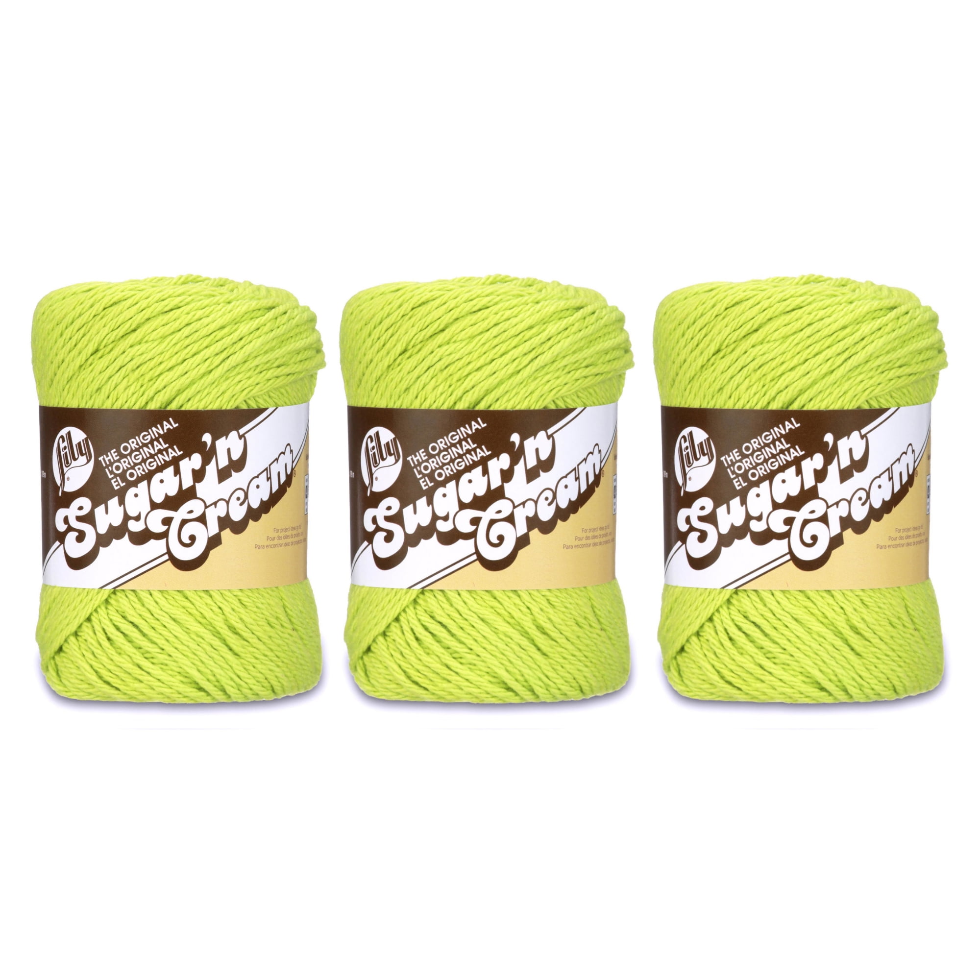 3 Skeins Lily Sugar'N Cream The Original Yarn, Gauge 4 Medium, Hot Green