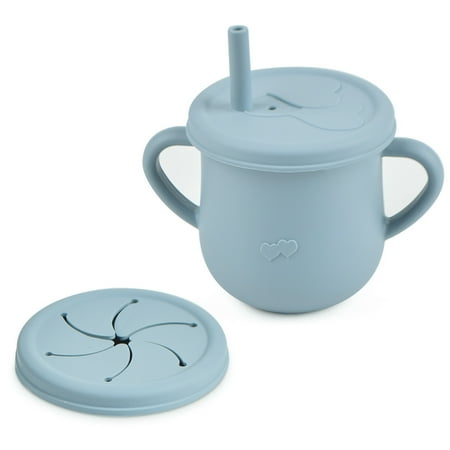 Kiddopark 2 in 1 Silicone Baby Drinking Cup Snack Cup，Straw Mug Large Diameter Double Handle BPA Free Infant Sippy Water Cup