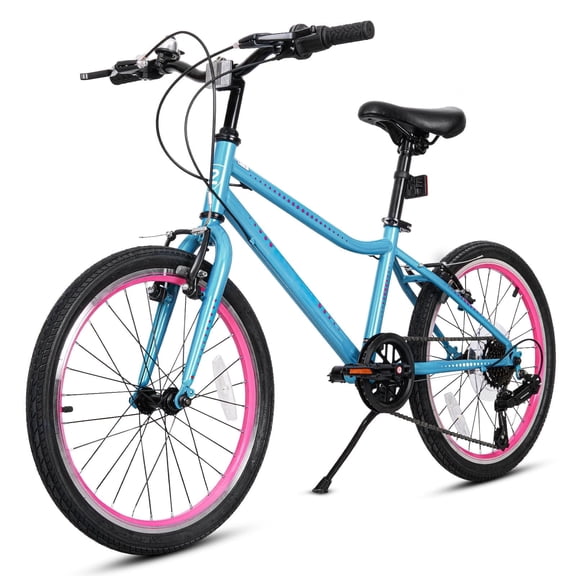 Hykolity 20 Inch Kids Mountain Bike Boys Girls Children Youth MTB Bicycle For Ages 8-13 Bikes With Adjustable Seat Dual Brake Kickstand Reflector, Blue