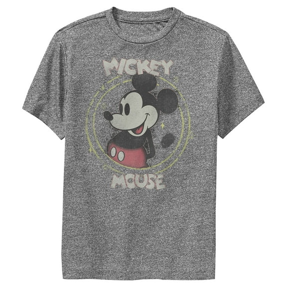 Boy's Mickey & Friends Mickey Mouse Classic Circle Distressed  Performance Graphic Tee Charcoal Heather Large