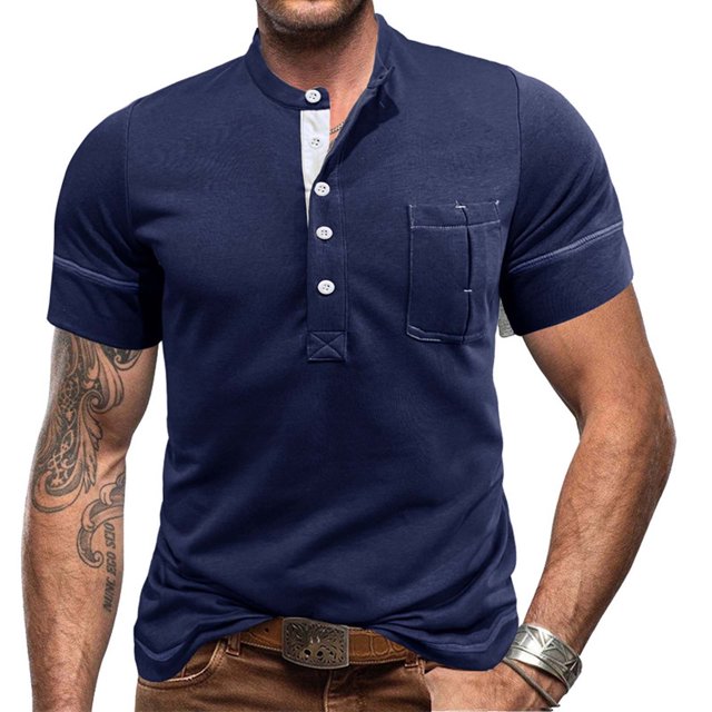 Shorts pour Hommes, Chemises pour Hommes, Chemise à Manches Courtes Muscle Basique Couleur Unie Col Rabattu