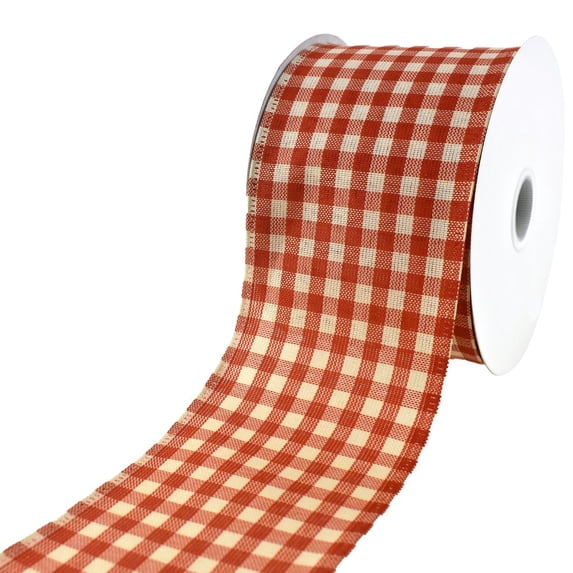 Rustic Picnic Gingham Wired Ribbon, 2-1/2-Inch, 10-Yard - Burnt Orange