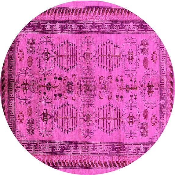 Ahgly Company Indoor Round Oriental Pink Industrial Area Rugs, 7' Round