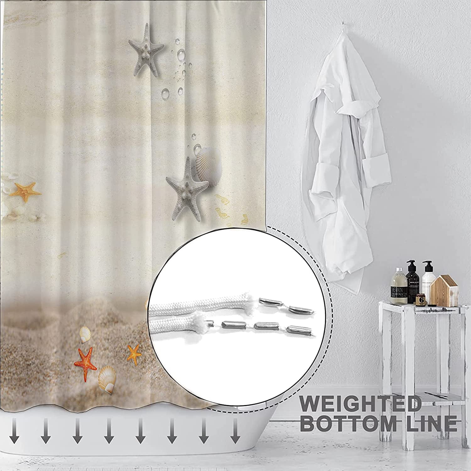 Rustic Nautical Shower Curtain,Lighthouse Sailing Beach Bathroom Shower Curtains,Navy Blue Coastal Bath Curtains Sets with 12 Hooks 72x72in,Waterproof Fabric