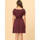 thumbnail image 5 of Allegra K Vestido De Mujer Con Lunares Florales, Cuello Cuadrado, Cintura Fruncida, Manga Farol Borgo?a XL, 5 of 6