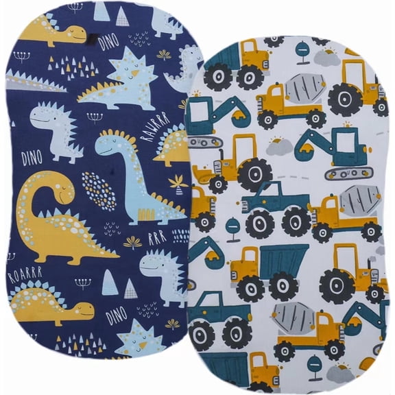 Baby 2 Pack Bassinet Sheets Set, Soft Cotton Cozy Fitted for Newborn Baby Infant Boys Girls 32"X16",Dinosaurs Car