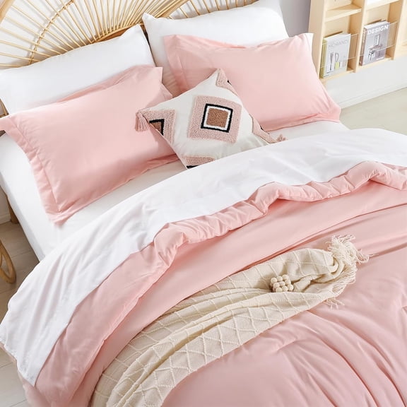 Queen Comforter Set Blush Pink Comforter Set 7 Pieces Comforters Queen Size Bedding Set with Flat Sheets, Fitted Sheet, Pillow Shams, Pillowcases for All Season
