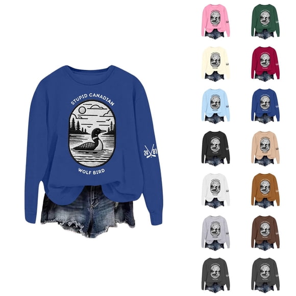 Canadian Wolf Bird Women's Sweatshirt 2026 Long Sleeve Crewneck Hockey Romance Graphic Sweatshirt Womens Pullovers
