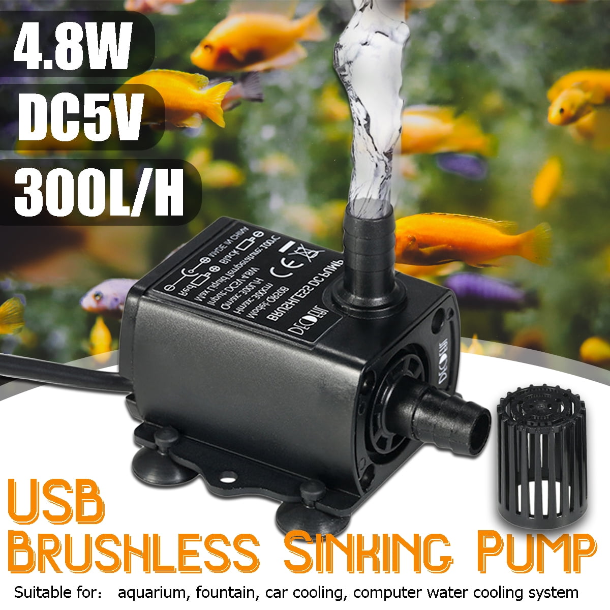 Submersible Water Pump USB DC5V 4.8W Ultraquiet Mini Brushless Water