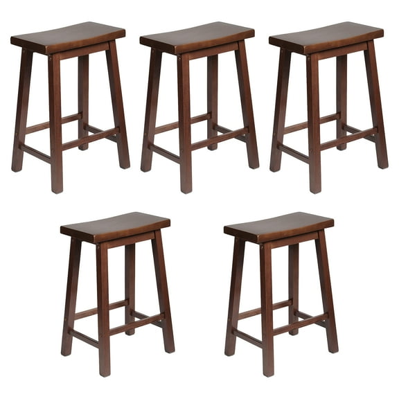 PJ Wood Classic Saddle Seat 24'' Kitchen Bar Counter Stool, Walnut (5 Pack)