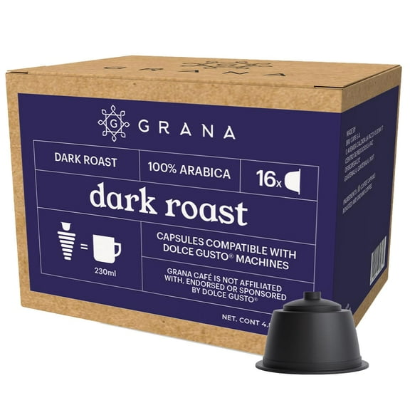 GRANA Dark Roast 16 Capsules Compatible with Nescafe Dolce Gusto - 16 Count - 100% Arabica Single Source Clean Coffee Pods