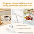 thumbnail image 4 of 20 Pcs Silverware Set, Stainless Steel Flatware Utensil Sets for 4,Mirror Polished Cutlery Set Includes Forks Spoons Knives With Emboss Rope Handle,Dishwasher Safe, 4 of 8