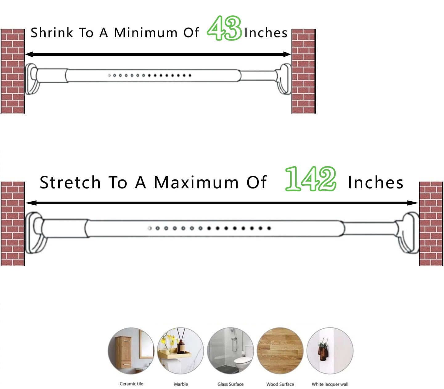 Spring Tension Curtain Rod for Room Divider 43 to 142 inches,Adjustable Shower Curtain Rods,No Drilling,Black
