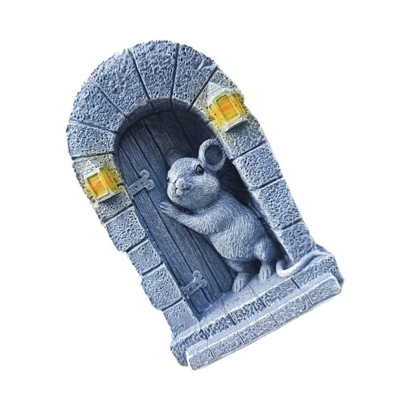 ROZYARD Whimsical Mouse Door Garden Sculpture Craft Indoor Outdoor Decorative Statue