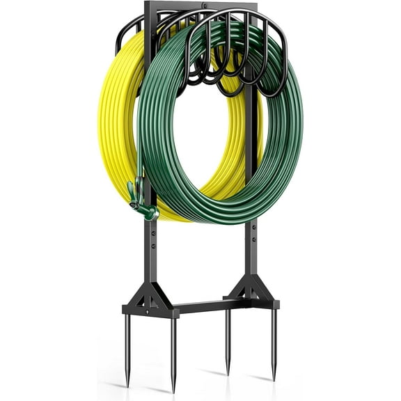 Garden Hose Holder Freestanding, Water Hose Holders for Outside with 4 Spikes, Hose Reels Double-Sided Heavy Duty Metal Hose Stand Holds 150ft Hose, Garden Hose Storage Rack for Outside Yard Lawn