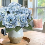 Blue Hydrangea Artificial Flowers Large Artificial Hydrangeas Silk Flowers for Home Decor Indoor Wedding Flowers Bouquets Faux Flowers Kitchen Centerpiece Table Decorations