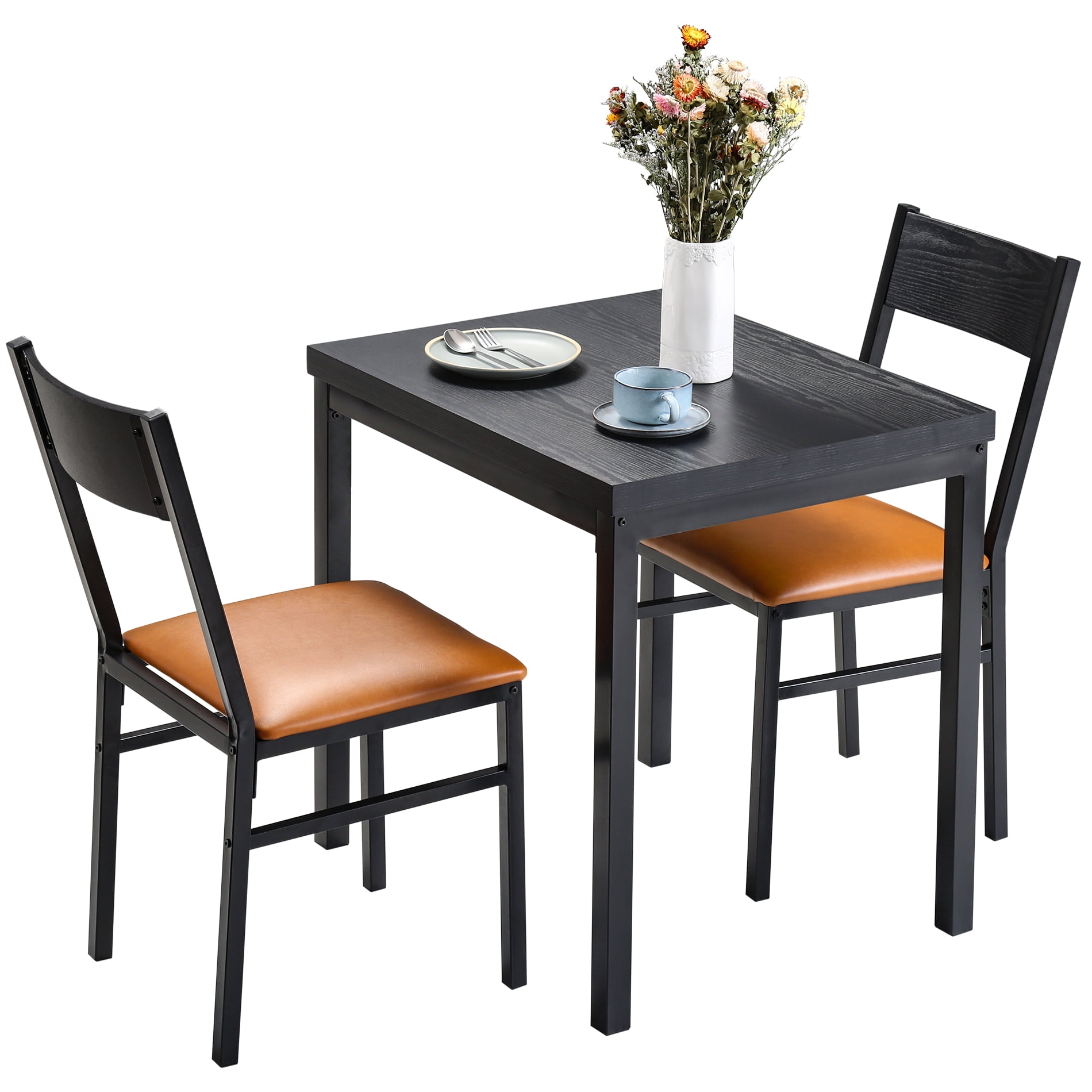 3 Piece Dining Table Set with Cushioned Chairs for Dining Room, Kitchen