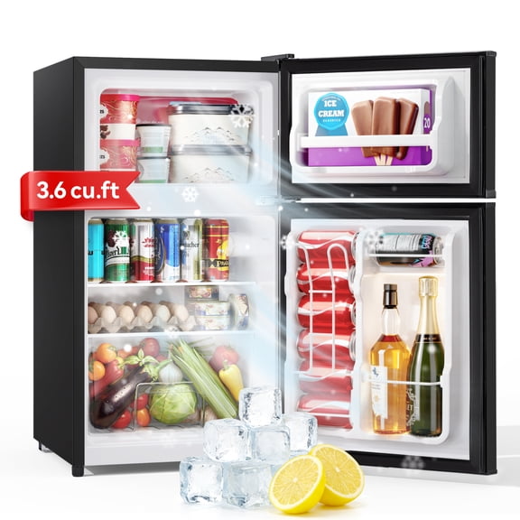 UrbanSync Upgraded 3.6 Cu.ft Mini Fridges with Freezers, Small Refrigerator with 2 Doors, 7-Setting Adjustable Thermostat, Ideal for Dorm, Office and Bedroom (Black)
