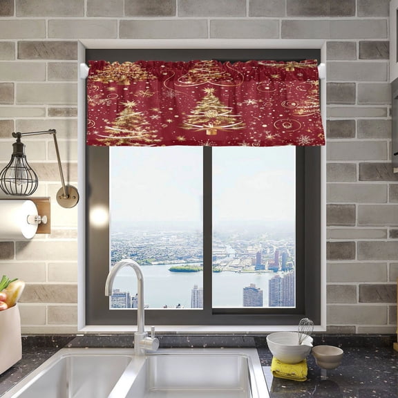 BZSMCE Alance Curtains Christmas Trees with Sonwflake Pattern Design Modern Style Pattern Window Curtain Valance 52W" x 18L" for Kitchen Living Room Bedroom