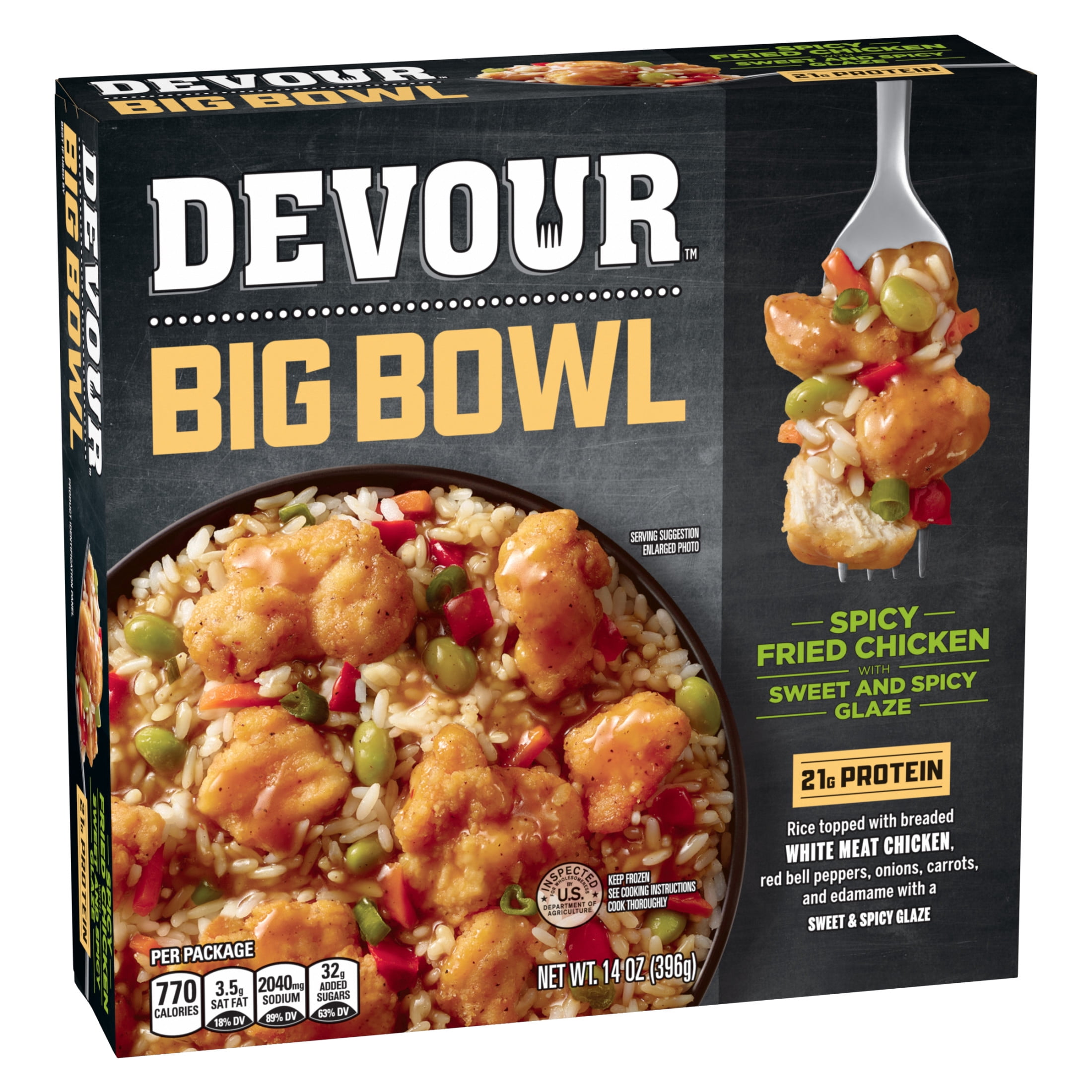 Devour Big Bowl Spicy Fried Chicken with Sweet and Spicy Glaze, 14 oz Box