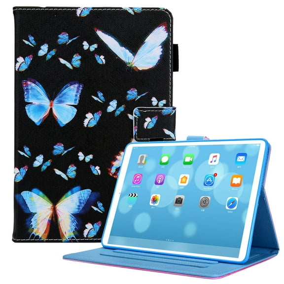 Allytech Wallet Case for iPad Mini 6(2021), iPad Mini 6th Gen 8.3 inch Cover with Pencil Slot, Auto Sleep Wake PU Leather Protective Adjustable Stand Card Pocket Cover for iPad Mini 6, Blue Butterfly