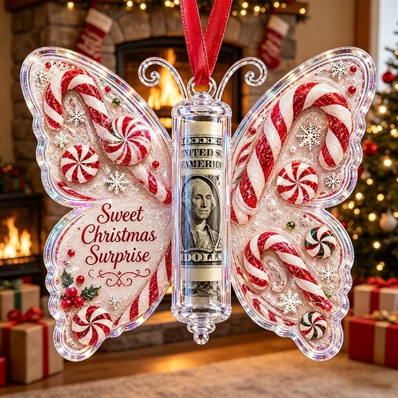 Christmas Cash Gift Butterfly Ornament Butterfly Money Holder Keepsake Cash Card Acrylic with Built‑in Transparent Compartment Holiday Wallets for Tree Window Car Gift for Family Friends