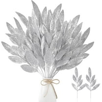 40 Pieces Artificial Glitter Leaf Gold Glittered Spray Picks 13’’ Fake Floral Leaf Branches Xmas Decoration for Christmas Tree DIY Wreath Crafts Gift Home Garden Decoration(Gold,40 Pieces) A
