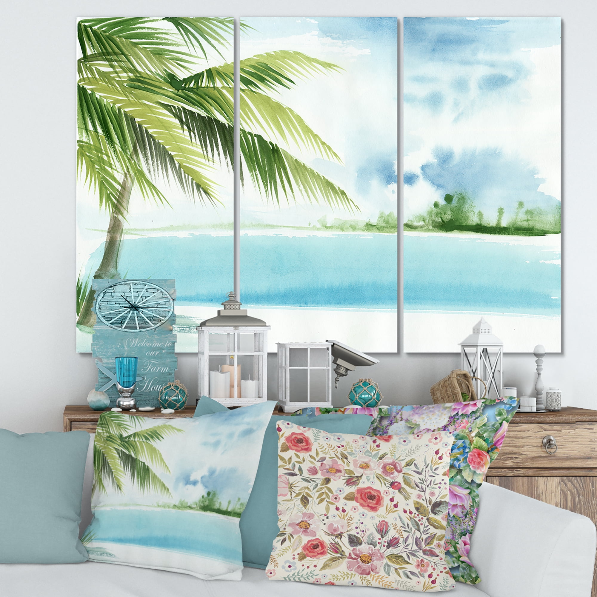 Palm Beach Resort At Sunrise I 28 in x 36 in Painting Canvas Art Print, by Designart