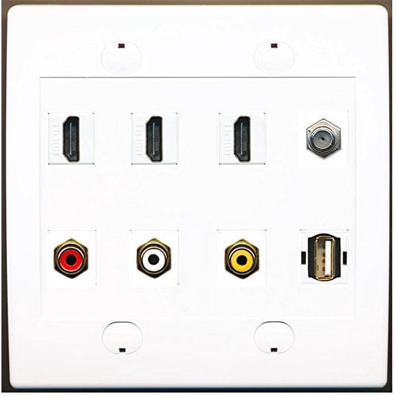 RiteAV 3 Port HDMI 1 x Coax Cable TV 3 RCA Composite USB Wall Plate