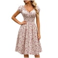 thumbnail image 2 of Dolkfu Short Sleeve Dresses for Women Ditsy Floral Pink V-Neck Mid-Length Fit & Flare Dresses Garden Vacation Geometric Regular Dresses Pink,M, 2 of 6