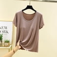 thumbnail image 4 of GPOECD Women's Summer Tank Tops with Built In Bra Support Seamless Crewneck Short Sleeve Solid Color Casual Blouse for Layering and Versatile Camisole Top for Women Khaki,M, 4 of 5