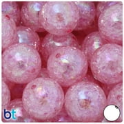 BeadTin Light Pink Crackle 20mm Round Plastic Beads (10pcs)