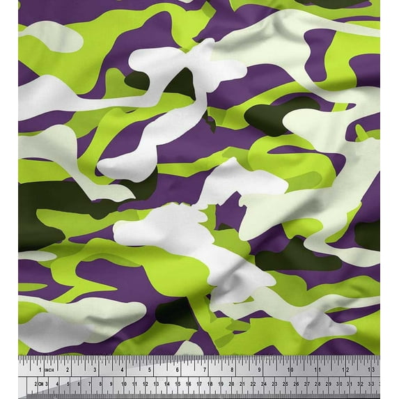 Soimoi Satin Silk Fabric Two Tone With White Camouflage Decor Fabric Printed Yard 42 Inch Wide