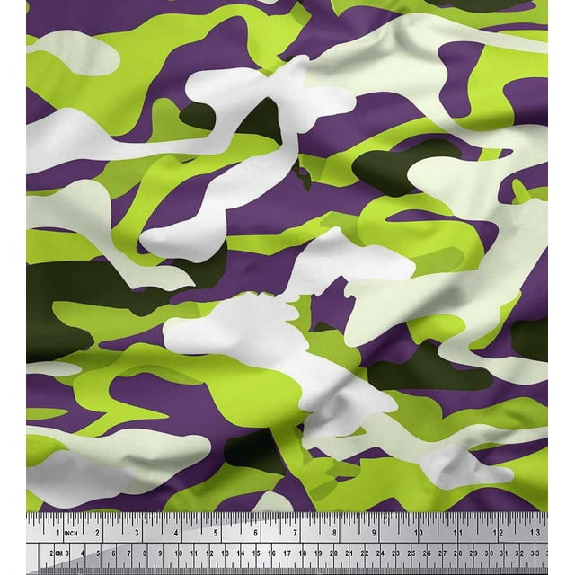 Soimoi polyester Crepe Fabric Two Tone With White Camouflage Print Fabric by Yard 42 Inch Wide