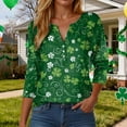 thumbnail image 2 of GEWSEY St Patricks Day Shirt Women Sequin Shamrock Graphic Tees Irish Crewneck 3/4 Sleeve Shirts Funny Saint Pattys Outfits (Dark Green, S), 2 of 9