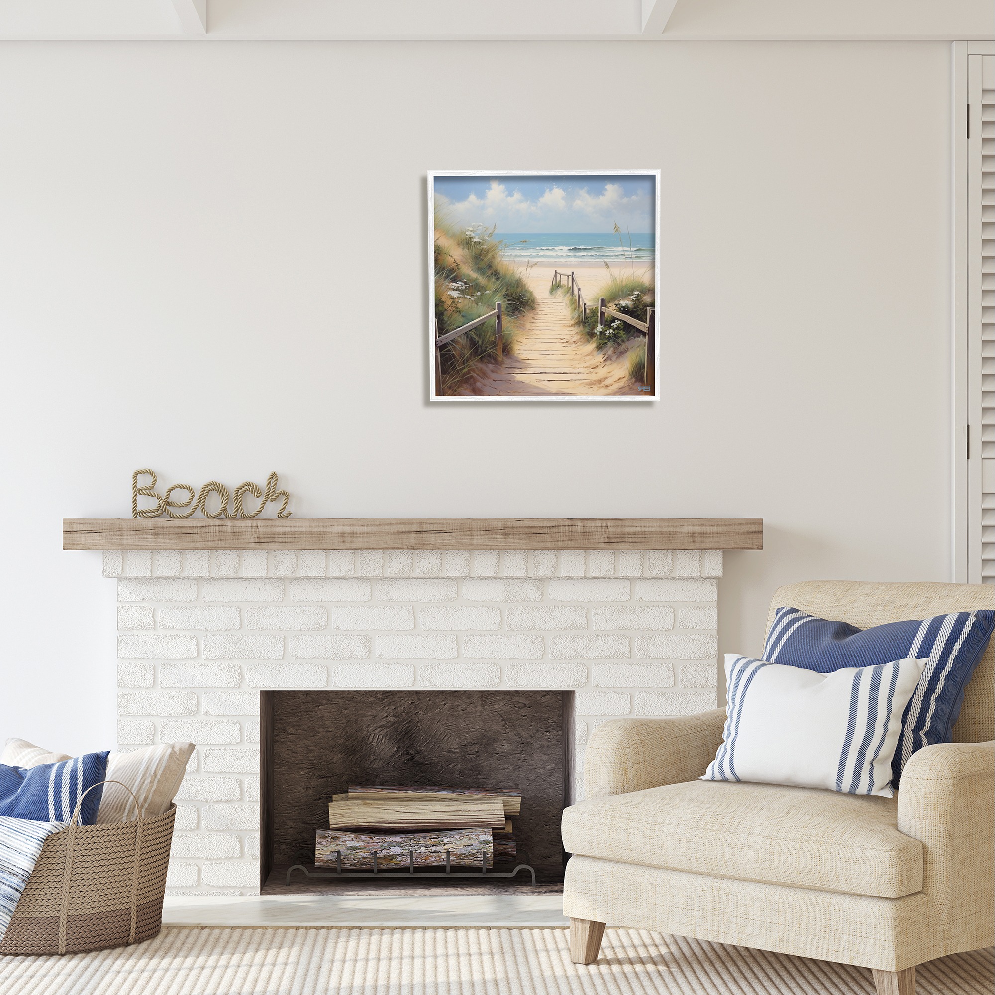 Stupell Industries Sandy Path to Beach Landscape Painting White Framed Art Print Wall Art, 24 x 24