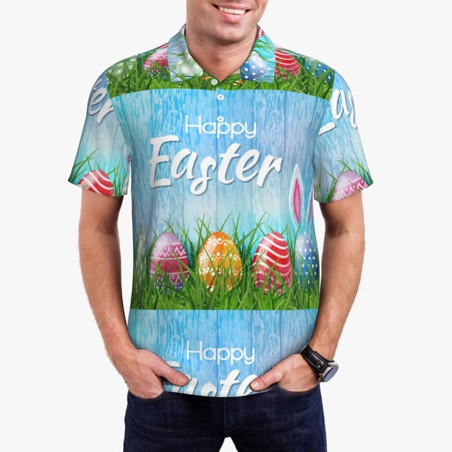 Fotbe Happy Easter Camiseta Polo de Golf para Hombre con Estampado – Camisa Deportiva Transpirable con Cuello Abotonado-Large