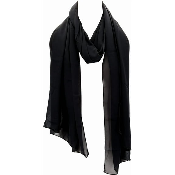 Solid Color Chiffon Shawl Women Wraps Black 2000x700x0.5mm