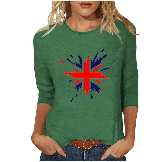 Chemises pour Femmes Blouses à Manches 3/4 pour Femmes Chemise à Imprimé Vintage Décontractée Blouse à Manches 3/4 à Col Rond Tunique Bohème, Blouses pour Femmes, Blouses pour Femmes