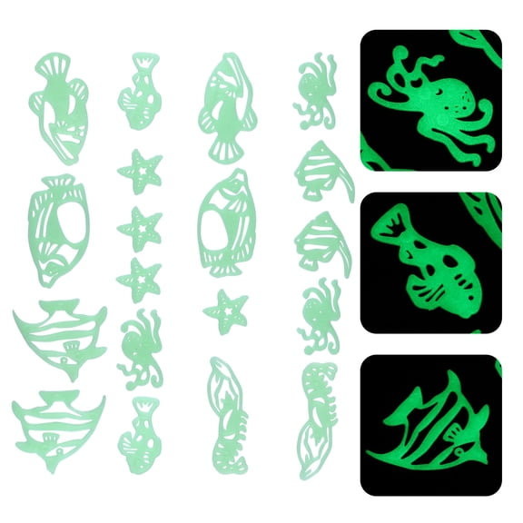 WEUVEB 4 Sets Glow in the Dark Tropical Fish Wall Decals, Fluorescent Home Decor Stickers for Bedroom, Living Room, Kids Room