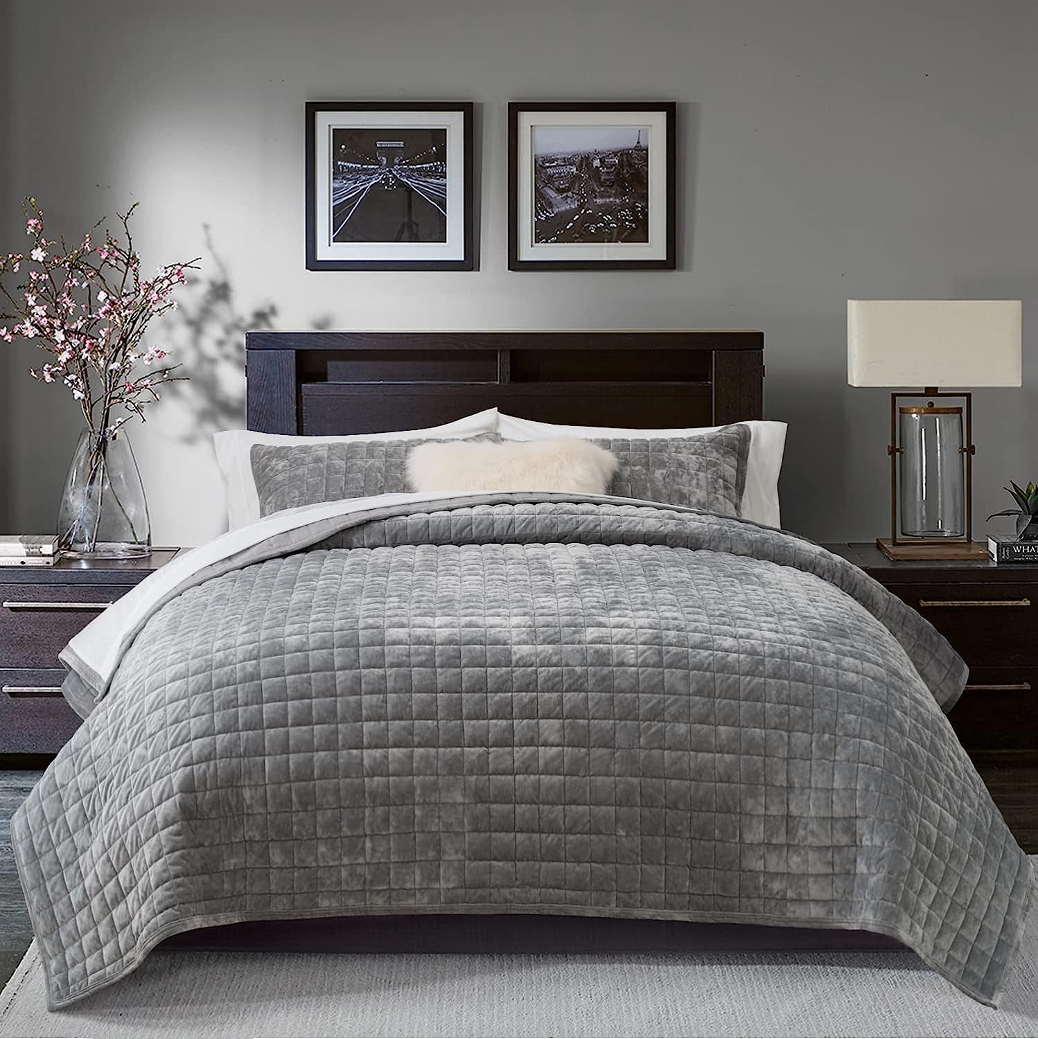 Luxury Velvet Quilt Set King Size Lightweight Velvet Comforter Set