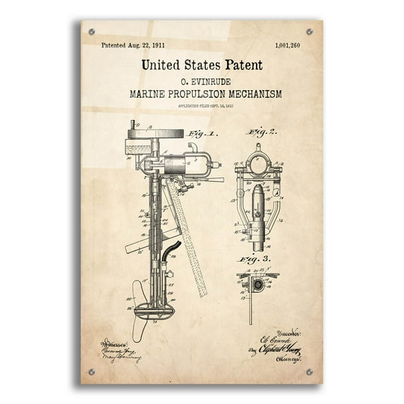 Epic Art 'Marine Propulsion Blueprint Patent Parchment,' Acrylic Glass Wall Art, 24"x36"