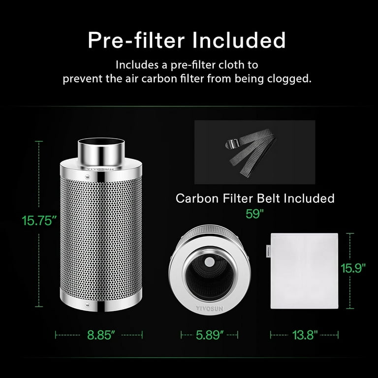 VIVOSUN 6 Inch Air Carbon Filter Odour Control Filter with Pre Filter Included Reversible Flange for Inline Duct Fan Grow Tent 6 x 18