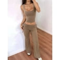 thumbnail image 3 of Women'S Fitness Suit Two-Piece Vest with Wide-Leg Leggings Suit Hot Girl Brown XL, 3 of 5