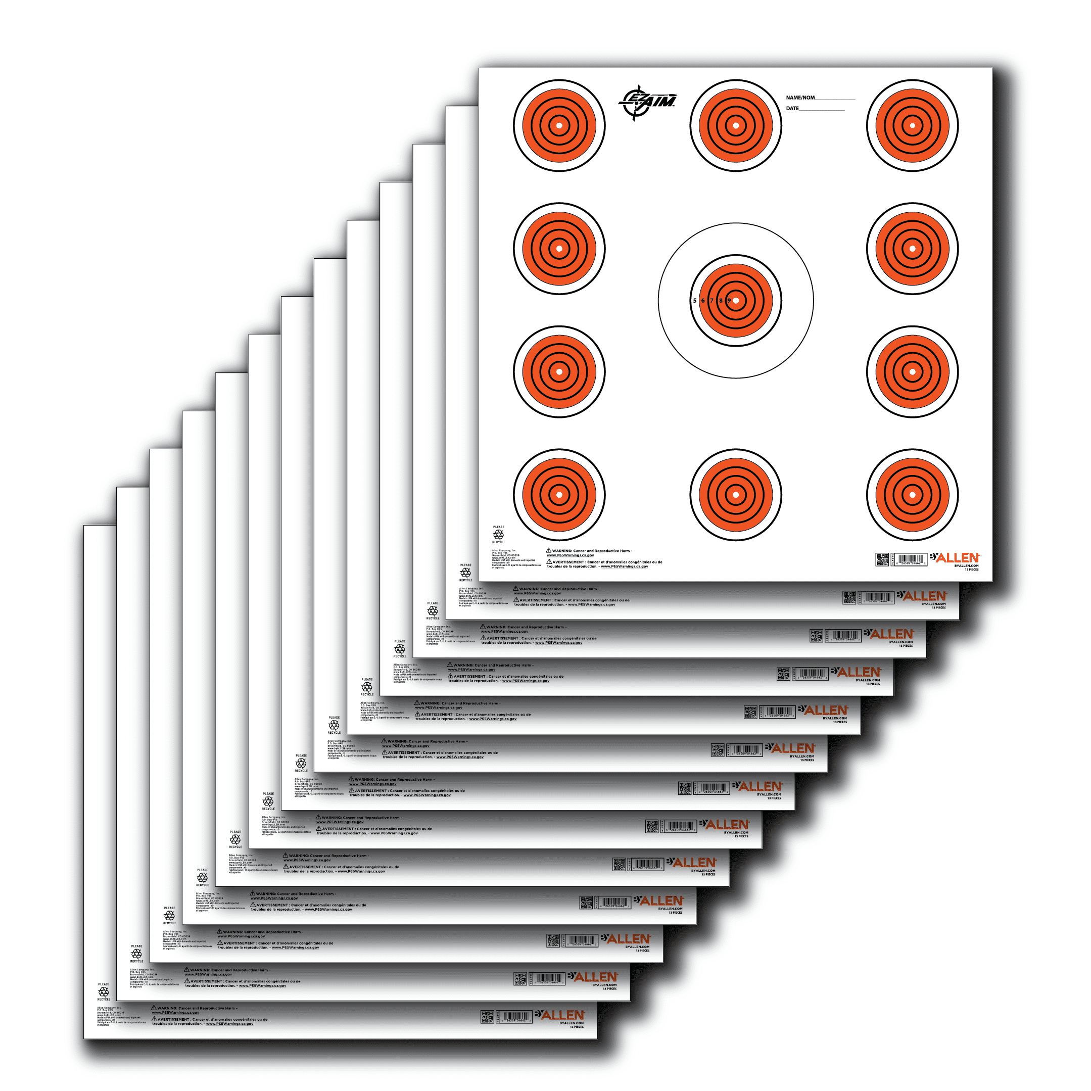 Ez Aim Paper 11-Spot Indoor Target by Allen, 12" Square, 26-Pack