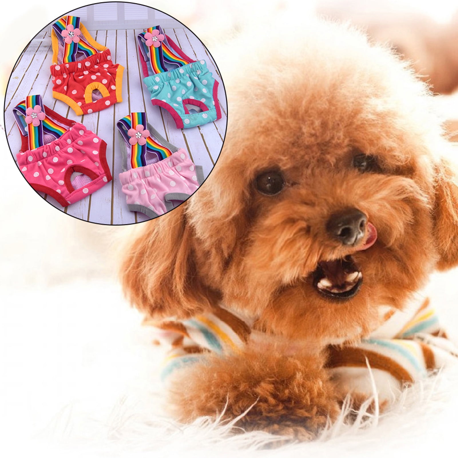 HEVIRGO 4PCS Female Dog Diaper Cute Washable Polka Dot Striped Sanitary Diaper Pet Physiological Pants for Home,Polka Dot Pink,S